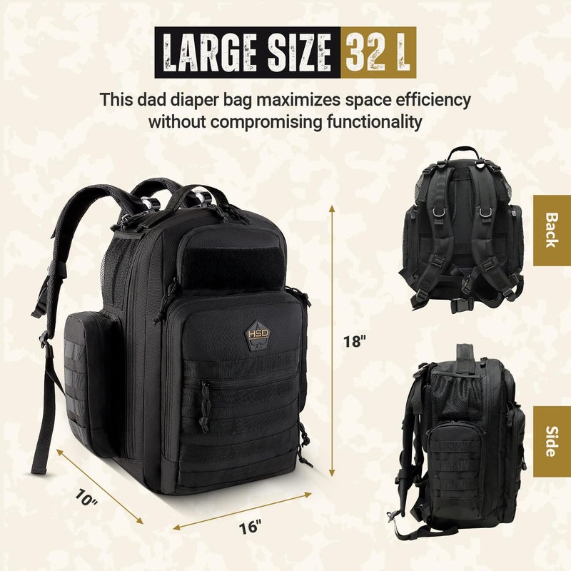 HighSpeedDaddy - Original Baby Diaper Backpack, Military-Grade, Waterproof Baby Travel Bag for Dads & Moms, Lay-Flat Design with Stroller Straps, Tablet Sleeve, & Rubber Feet - 32L capacity, Black - Image 2
